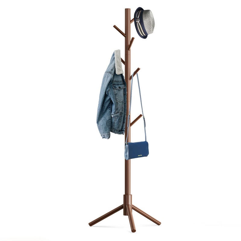 Hupmad Wooden Tree Coat Rack Stand,Sturdy Freestanding Coat Rack with 8 Hooks,3 Adjustable Height for Child Adult,Wood Coat Stand Tree Fits Entryway Bedroom Office for Bags,Hats - Image 1