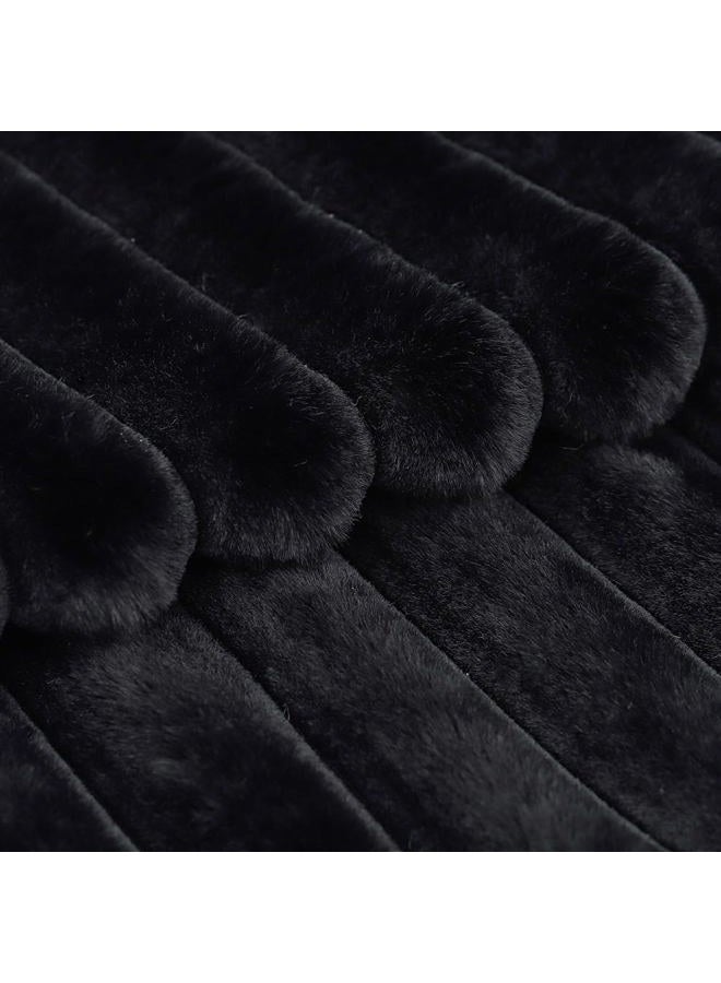 Madizz Set of 2 Faux Fur Plush Decorative Throw Pillow Covers 24x24 Inch Black Fluffy Striped Soft Decorative Cushion Cover for Sofa Bedroom Pillow Shell - Image 4