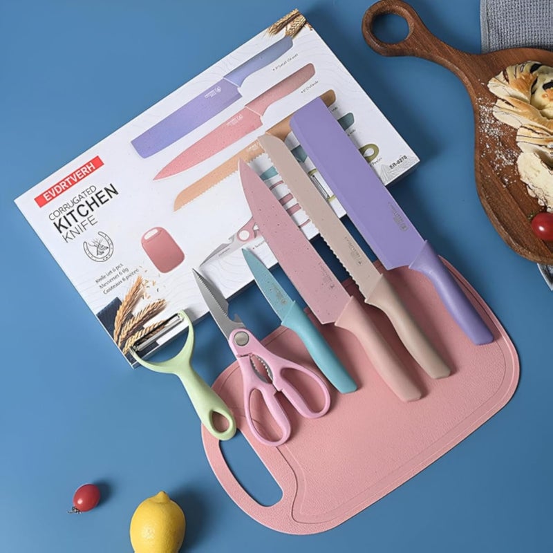 Professional Kitchen Knives - Bright 6-Piece Set with Different Sizes, Heavy Cleaver, Precision Scissors, and Stainless Steel Peeler for Culinary Excellence