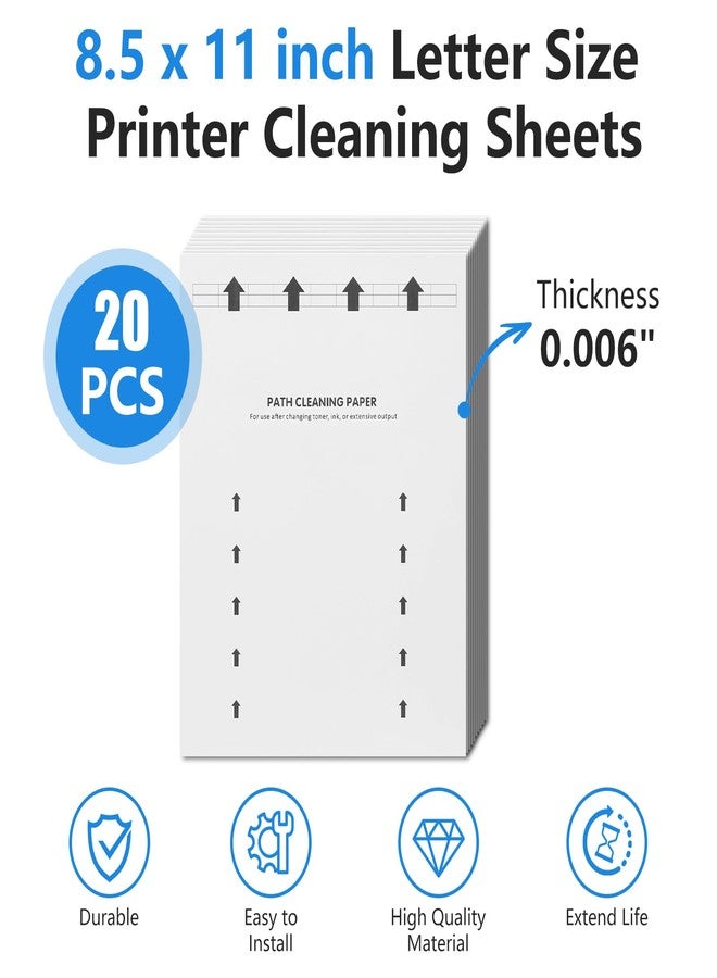 Dimakung 20 PCS Printer Roller Cleaning Sheets, 8.5 x 11 Inch Letter Size Laser & Inkjet Printer Cleaner Sheet Paper Kit for Computer Scanner Fax Copier Printing Cleaning - Image 2