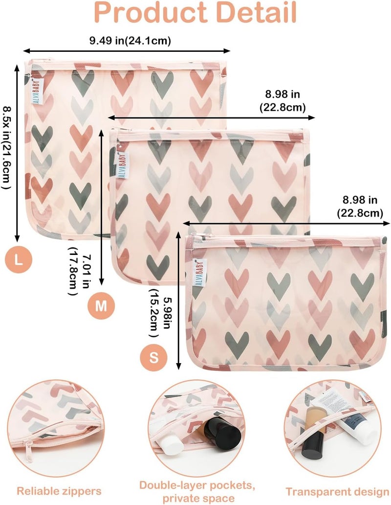ALVA 3pcs Mess-Proof Travel Toilety Bag,Clear Cosmetic & Diaper Organizer with Front Pouch 3LT06 - Image 3