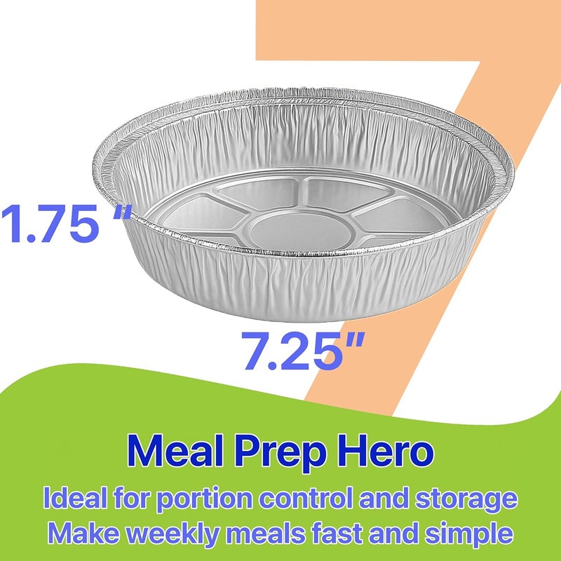 Pokanic Aluminum Foil Pans [7" Round] x [10 Pack] with Clear Dome Lids Recyclable Disposable Containers Straight Walls for Storing, Baking, Meal Prep & Reheating Freezer Oven Safe (10 Pack, 7 inch) - Image 2