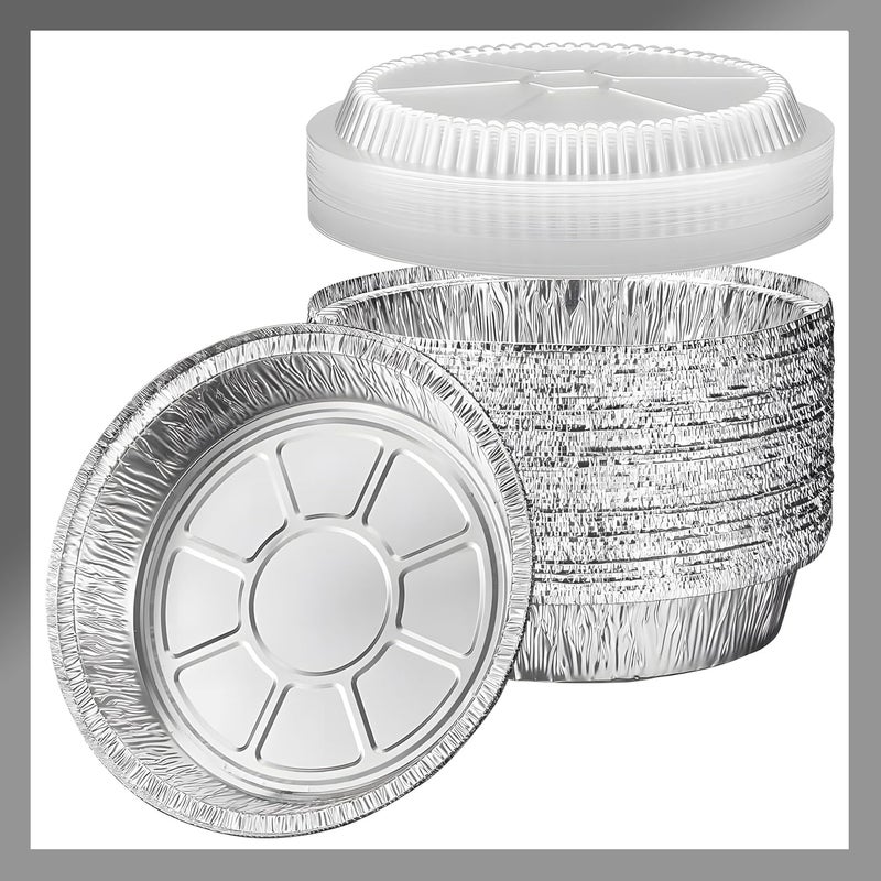 Pokanic Aluminum Foil Pans [7" Round] x [10 Pack] with Clear Dome Lids Recyclable Disposable Containers Straight Walls for Storing, Baking, Meal Prep & Reheating Freezer Oven Safe (10 Pack, 7 inch) - Image 1