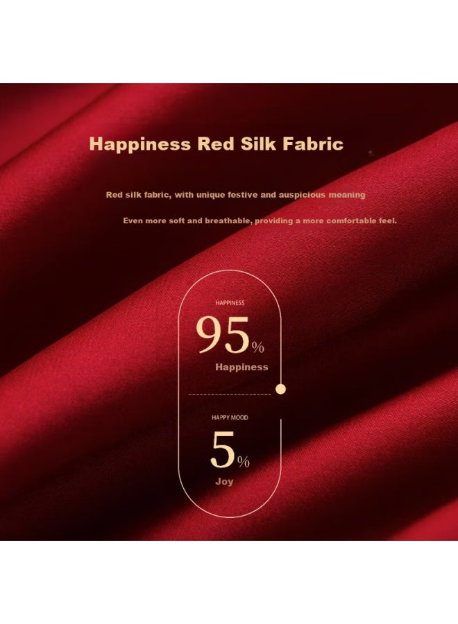 Gujin Couple Red Wedding Pajamas Men And Women Home Wear Spring And Autumn Four Seasons Nightgown Skirt Pajamas Set 2XL - Image 4