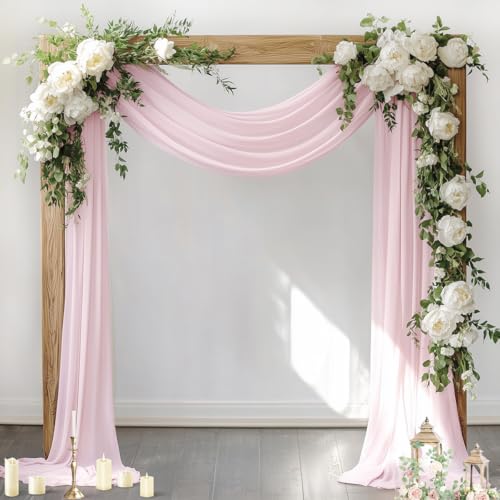 Socomi Wedding Arch Draping Fabric 1 Panel 29 x 19Ft Blush Pink Sheer Chiffon Curtain Drapes 6 Yards for Wedding Ceremony Birthday Party Decoration - Image 1