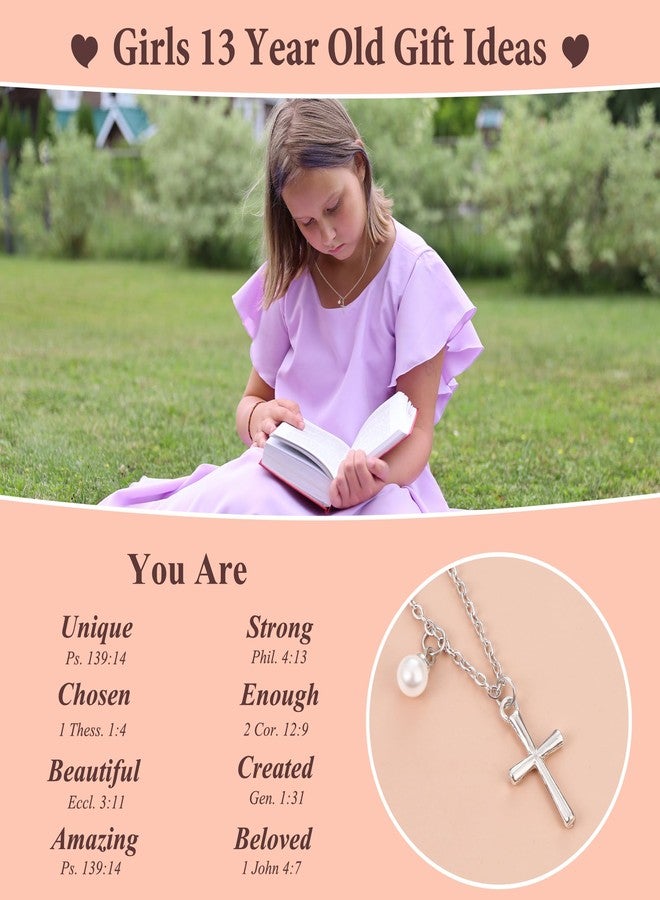 Sereney 13th Birthday Gifts for Girls, Pearl Cross Necklace as Gifts for 13 Year Old Girl, Faith Necklace 13 Birthday Girl Decorations as 13 Yr Old Girls Gift for Daughter Niece Granddaughter - Image 3