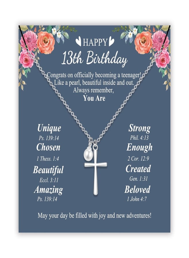 Sereney 13th Birthday Gifts for Girls, Pearl Cross Necklace as Gifts for 13 Year Old Girl, Faith Necklace 13 Birthday Girl Decorations as 13 Yr Old Girls Gift for Daughter Niece Granddaughter - Image 1