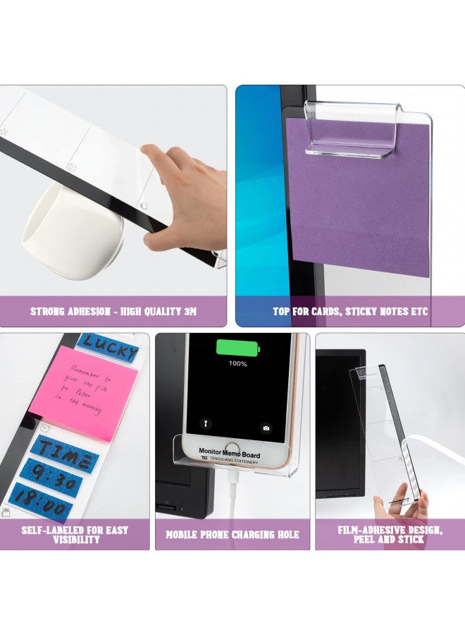 MDOZQ Office Desk Accessories 2pcs Computer Monitor Memo Board Multifunction Message Board Transparent Creative Monitor Side Panel with Sticky Note Holder Phone Holder Suitable for Office Home Work Desk  - Image 3