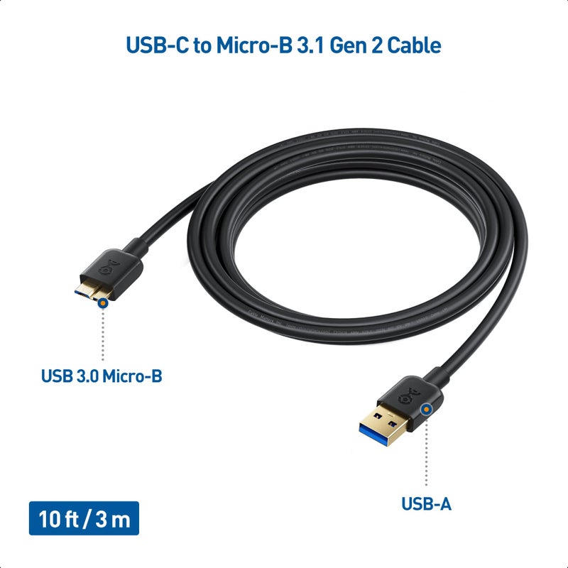 Cable Matters Micro USB 3.0 Cable - 10ft, External Hard Drive Cable, USB to USB-Micro B Cord, Compatible with Seagate, LaCie, Toshiba, Samsung, Western Digital/WD External Hard Drive, Black - Image 3