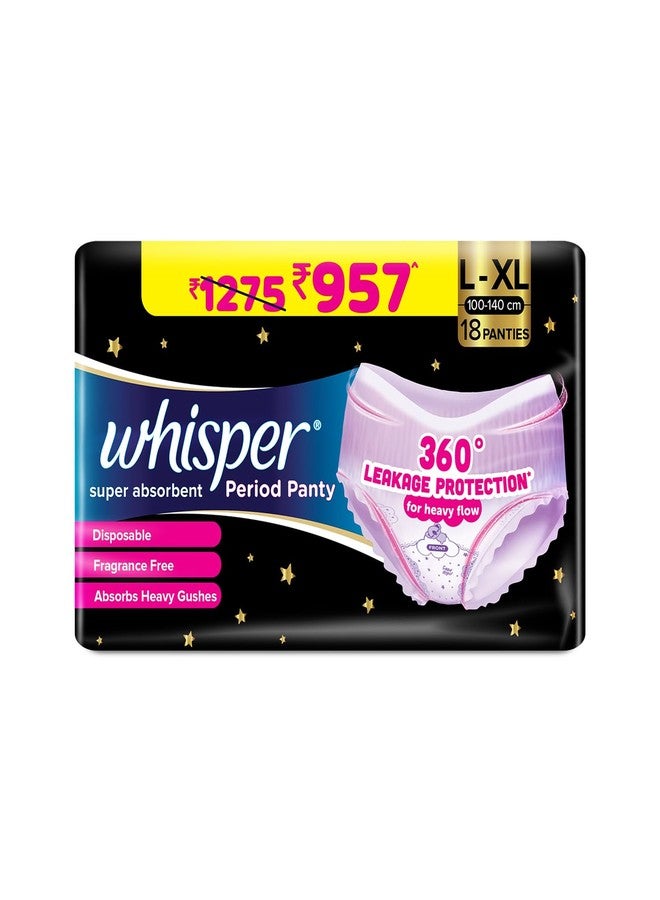 Whisper Girls And Women Super Absorbent Period Panty,18 L-XL Pants,360 Degree Leakage Protection for Heavy Flow,Panty like Fit,Full back Coverage,Absorbs Heavy Gushes,Silky Soft,Comfortable Feel - Image 1