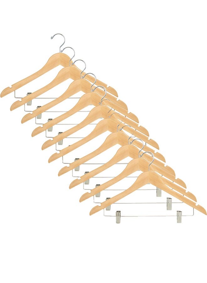 keke Pack of 10 High Quality Wooden Suit and Pants Rack with Shoulder Notches Hangers  - Image 1