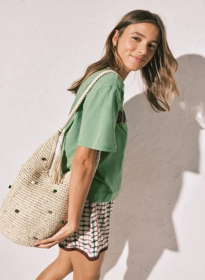women'secret Applique raffia bag