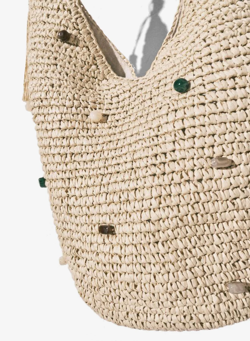 women'secret Applique raffia bag