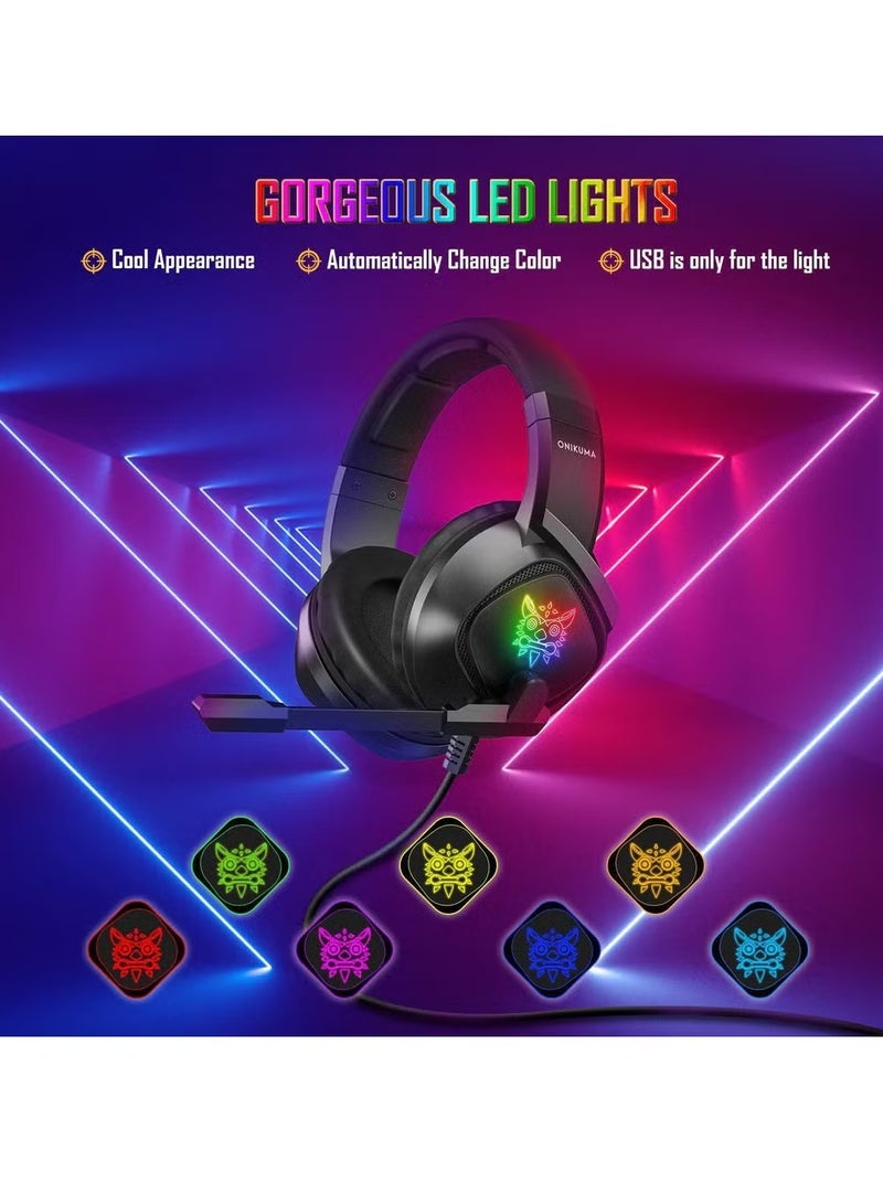 onikuma K19 Professional Gaming Headphone with RGB Backlight – Immersive Stereo Sound, Noise-Canceling Microphone, Comfortable Over-Ear Design, Adjustable Headband, Ideal for Gaming, Streaming, and Communication  - Image 3