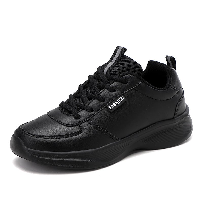 Women's Leather Waterproof Sports Shoes – Comfortable All Black Non-Slip Work Sneakers - Image 1