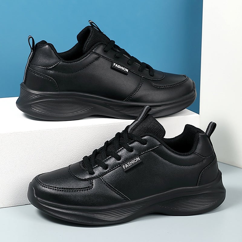 Women's Leather Waterproof Sports Shoes – Comfortable All Black Non-Slip Work Sneakers - Image 5
