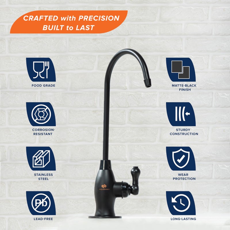 أكوابون Aquaboon Black Ro Faucet الصنبور المصنوع من الفولاذ المقاوم للصدأ صنبور الصنبور لمطبخ بالوعة الفجوة غير الهوائية صنب - Image 3
