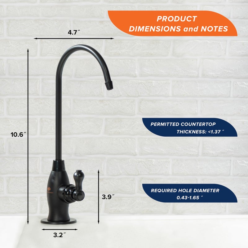 أكوابون Aquaboon Black Ro Faucet الصنبور المصنوع من الفولاذ المقاوم للصدأ صنبور الصنبور لمطبخ بالوعة الفجوة غير الهوائية صنب - Image 2