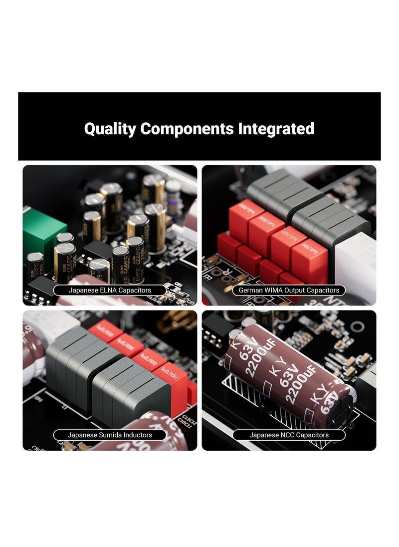 Audio V3 Stereo Amplifier 2 Channel,HIFI Audio Component Amplifier 300 Watts x2 Power TPA3255 Class D Mini Component Stereo Audio for Passive Bookshelf Tower Speakers Desktop Home Theater