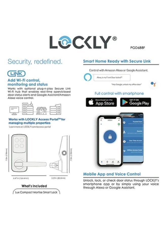 Lockly Lux Compact | Pin Genie, Code Management, App Control, Alexa, Google, Wi-Fi, Fingerprint, Offline Access - Image 2