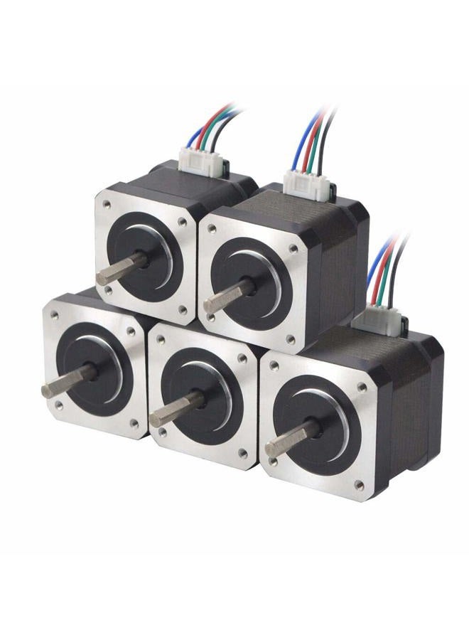 STEPPERONLINE 5PCS Nema 17 Stepper Motor 1.5A 12V 45Ncm (63.74oz.in) 4-Lead 39mm Body W/ 1m Cable and Connector for DIY CNC/ 3D Printer/Extruder - Image 1