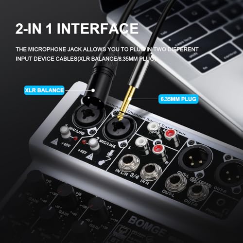 BOMGE 4 Channel Professional Audio Mixer, Sound Board Mixing Console with USB, Bluetooth, Stereo Recording, 48V Phantom Power, 99 DSP for karaoke/performance/church singing/podcas streaming - Image 3