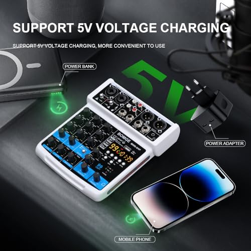 BOMGE 4 Channel Professional Audio Mixer, Sound Board Mixing Console with USB, Bluetooth, Stereo Recording, 48V Phantom Power, 99 DSP for karaoke/performance/church singing/podcas streaming - Image 5