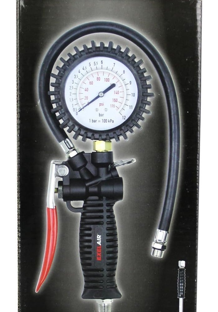 Milton EXELAIR EX536KIT 3-in-1 Professional Analog Pistol Grip Tire Inflator/Deflator Gauge Kit - 16" Hose, Easy-Clip Chuck, Dual Foot Chuck, and Bonus Venturi Tip - 175 PSI - Image 2