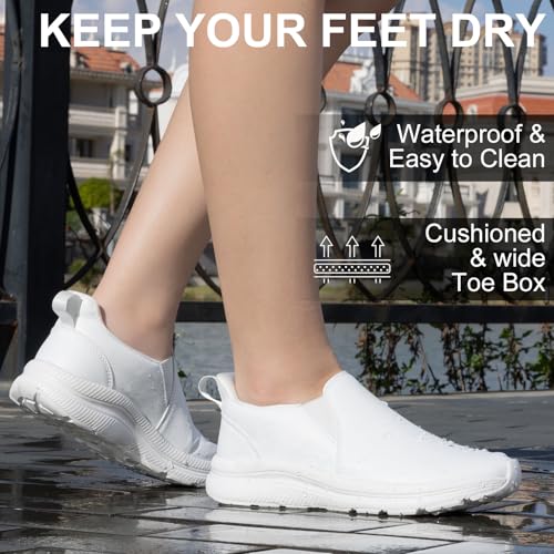 ZOVE Wide Toe Box Shoes Women Wide Width Waterproof Leather Hands Free Nursing Sneakers Ultra Light Extra Wide Walking Sneakers Non-Slip Chef Diabetes Nurse Work Shoes 8816 White 41 - Image 4
