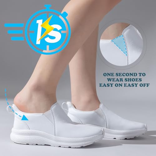 ZOVE Wide Toe Box Shoes Women Wide Width Waterproof Leather Hands Free Nursing Sneakers Ultra Light Extra Wide Walking Sneakers Non-Slip Chef Diabetes Nurse Work Shoes 8816 White 41 - Image 3