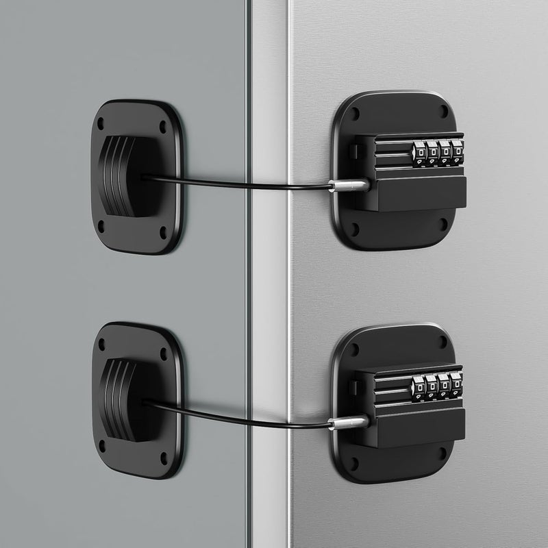 Teraves 2 Pack Fridge Lock with Combination, No Key Required, Upgrade Refrigerator Lock with Adhesive and Screws, Freezer Cabinet Pantry Drawer Latch to Keep Door Closed, for Kids Adults Cats & Dogs, Black - Image 1