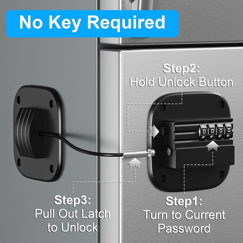 Teraves 2 Pack Fridge Lock with Combination, No Key Required, Upgrade Refrigerator Lock with Adhesive and Screws, Freezer Cabinet Pantry Drawer Latch to Keep Door Closed, for Kids Adults Cats & Dogs, Black - Image 2
