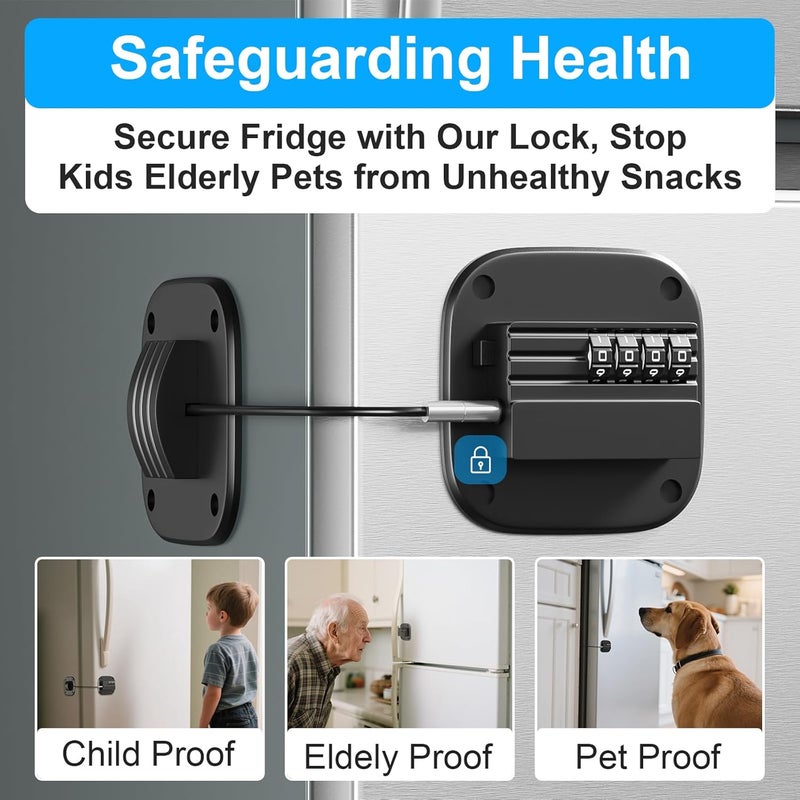 Teraves 2 Pack Fridge Lock with Combination, No Key Required, Upgrade Refrigerator Lock with Adhesive and Screws, Freezer Cabinet Pantry Drawer Latch to Keep Door Closed, for Kids Adults Cats & Dogs, Black - Image 3