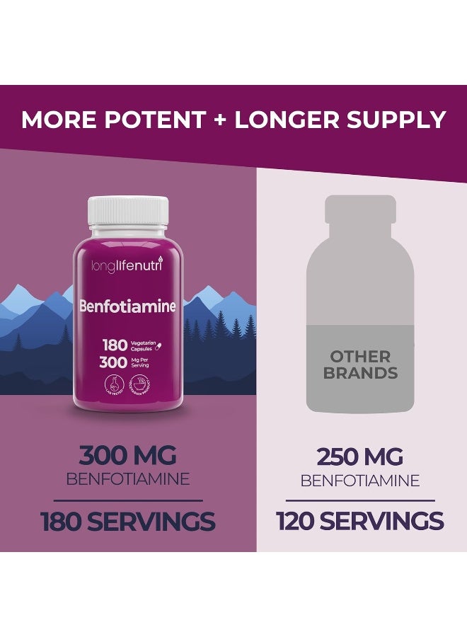 LongLifeNutri Benfotiamine 300mg – 180 Vegetarian Capsules, 6-Month Supply, Fat-Soluble B1 Thiamine Supplement for Energy and Wellness, Lab Tested, Made in USA - Image 3