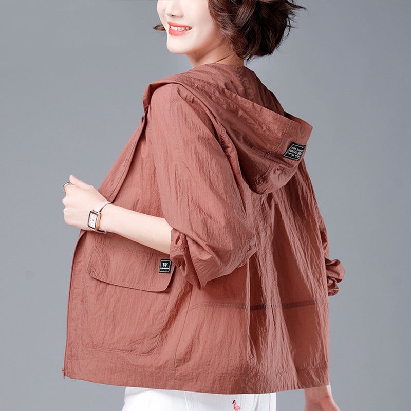 Generic A generation of hair sunscreen womens anti-ultraviolet breathable outdoor short coat 2024 new middle-aged mother leather red 