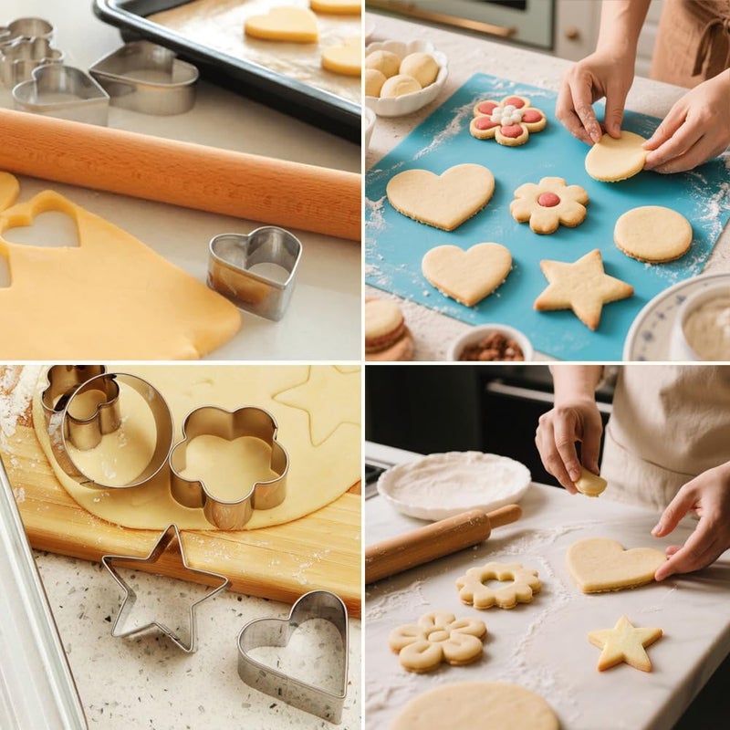 VTUGP Stainless Steel Cookie Cutters Set 12Pcs - Heart, Flower, Round, Five Star Shapes - Small to Mini Size, Metal Biscuit Cutter Molds for Baking or Holiday Party Decorations - Image 4