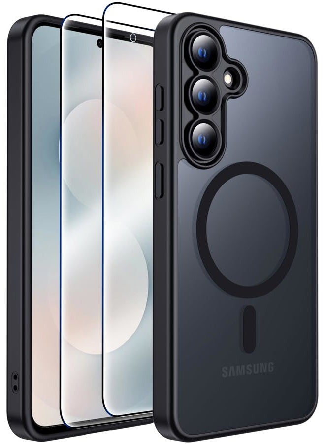 MOZOTER for Samsung Galaxy S25 FE Case with Magnetic,[Compatible with MagSafe][12Ft Military Dropproof][2*Screen Protector] Translucent Anti-Slip Back Slim Shockproof Case for S25 FE-Black - Image 1