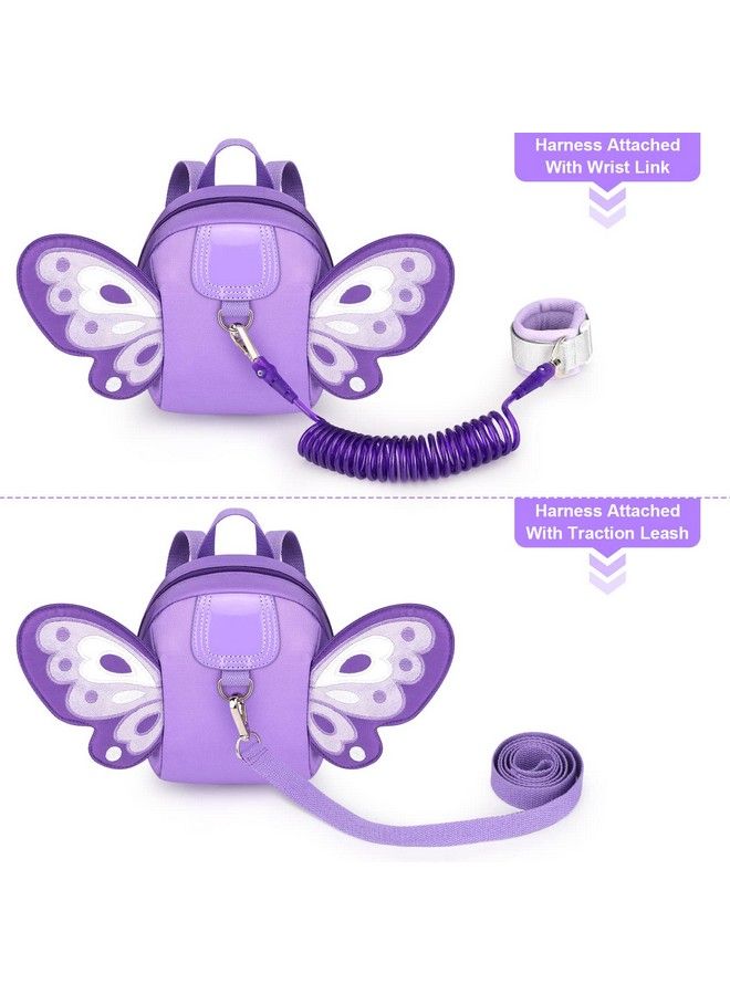 accmor Toddler Harness Backpack Leash Cute Butterfly Kid Backpacks With Anti Lost Wrist Link Mini Child Backpack Harness Leashes Walking Wristband Travel Bag Harness Rein For Baby Girls (Purple)  - Image 5