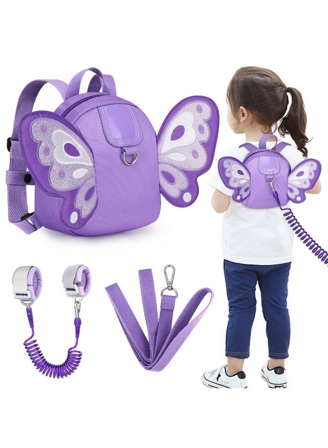 accmor Toddler Harness Backpack Leash Cute Butterfly Kid Backpacks With Anti Lost Wrist Link Mini Child Backpack Harness Leashes Walking Wristband Travel Bag Harness Rein For Baby Girls (Purple)  - Image 2