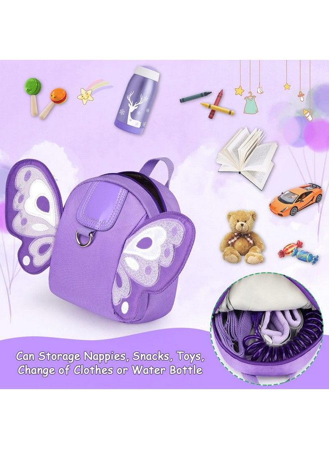 accmor Toddler Harness Backpack Leash Cute Butterfly Kid Backpacks With Anti Lost Wrist Link Mini Child Backpack Harness Leashes Walking Wristband Travel Bag Harness Rein For Baby Girls (Purple)  - Image 3