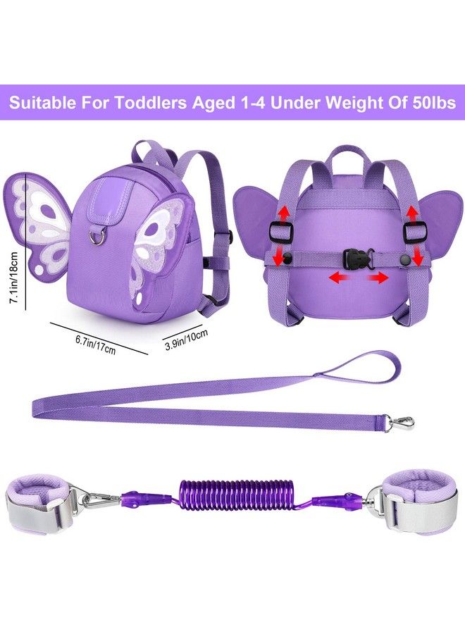 accmor Toddler Harness Backpack Leash Cute Butterfly Kid Backpacks With Anti Lost Wrist Link Mini Child Backpack Harness Leashes Walking Wristband Travel Bag Harness Rein For Baby Girls (Purple)  - Image 4