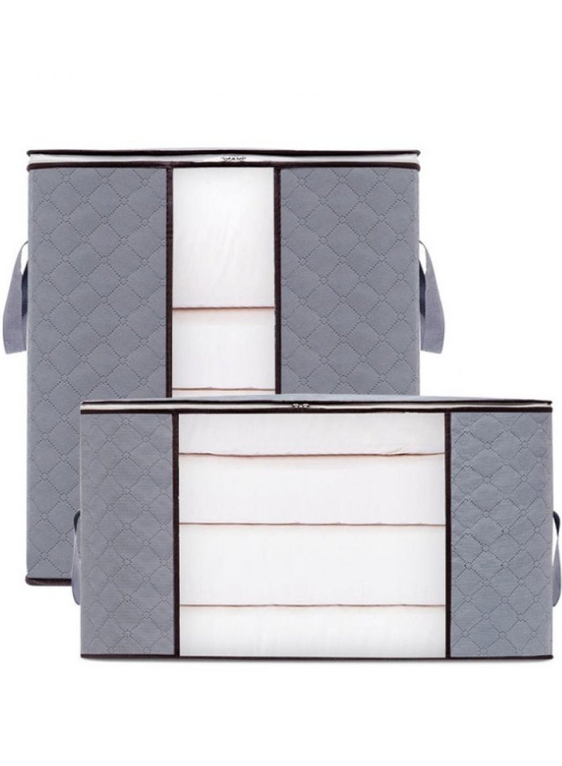 اليسا عبوتان من صناديق تخزين الملابس (طويلة وعريضة) - منظمات خزانة قابلة للطي كبيرة الحجم مزودة بسحّابات - حقائب تخزين من القماش السميك للبطانيات والألحفة والفراش والملابس - مقاومة للماء وموفرة للمساحة - Image 1