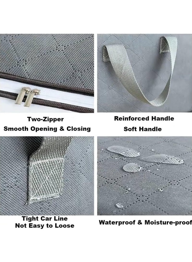 اليسا عبوتان من صناديق تخزين الملابس (طويلة وعريضة) - منظمات خزانة قابلة للطي كبيرة الحجم مزودة بسحّابات - حقائب تخزين من القماش السميك للبطانيات والألحفة والفراش والملابس - مقاومة للماء وموفرة للمساحة - Image 4