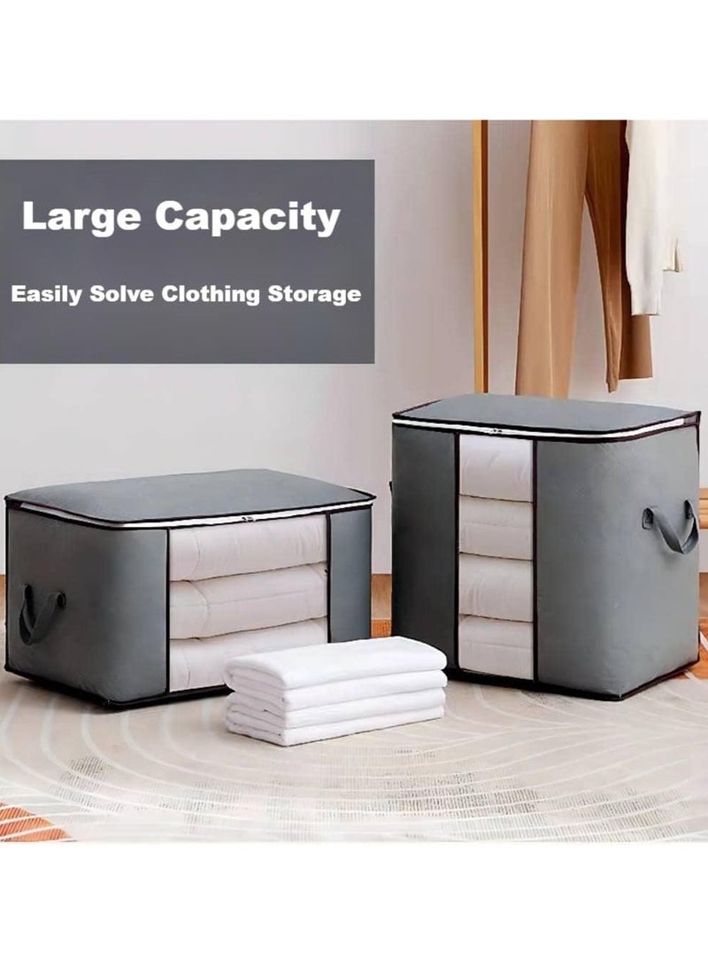 اليسا عبوتان من صناديق تخزين الملابس (طويلة وعريضة) - منظمات خزانة قابلة للطي كبيرة الحجم مزودة بسحّابات - حقائب تخزين من القماش السميك للبطانيات والألحفة والفراش والملابس - مقاومة للماء وموفرة للمساحة - Image 3