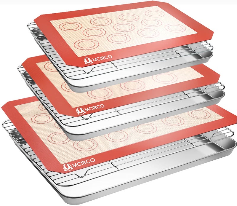 Stainless Steel Baking Sheet Tray Cooling Rack with Silicone Baking Mat Set Cookie Pan with Cooling Rack Set of 9 3 Sheets  3 Racks  3 Mats 101216 Inch Easy Clean