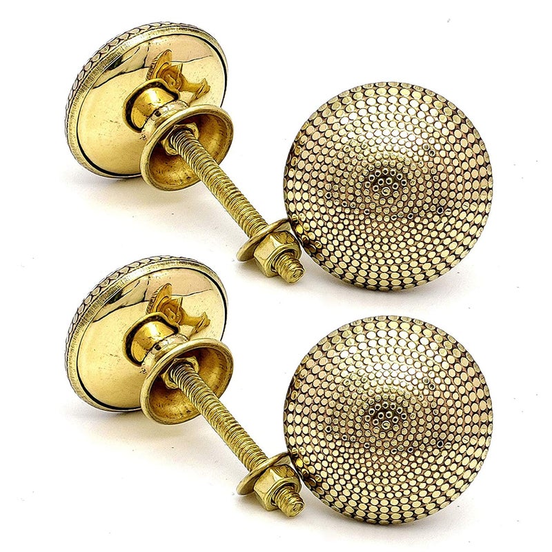 BnoSpace BnoSpace Dotted Brass Knobs for Cabinets Drawers Dresser Door Pulls Golden 38mm Set of 4 