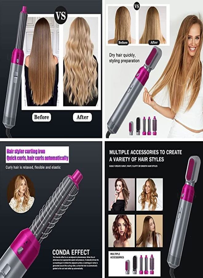 5 In 1 Hair Curler Rotating Hair Dryer Hair Straightener Comb Curling Brush 5 interchangeable barrels, 3 adjustable modes, 30S heating, smoothing iron styling tools - Image 2