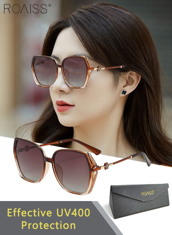 رويس نظارة شمسية مستقطبة على شكل فراشة للنساء، نظارة الشمس الواقية من الأشعة فوق البنفسجية 400 مزخرفة بأحجار الراين، ظلال شمس مضادة للوهج للنساء مع حافظة النظارة، 57 مم - Image 1