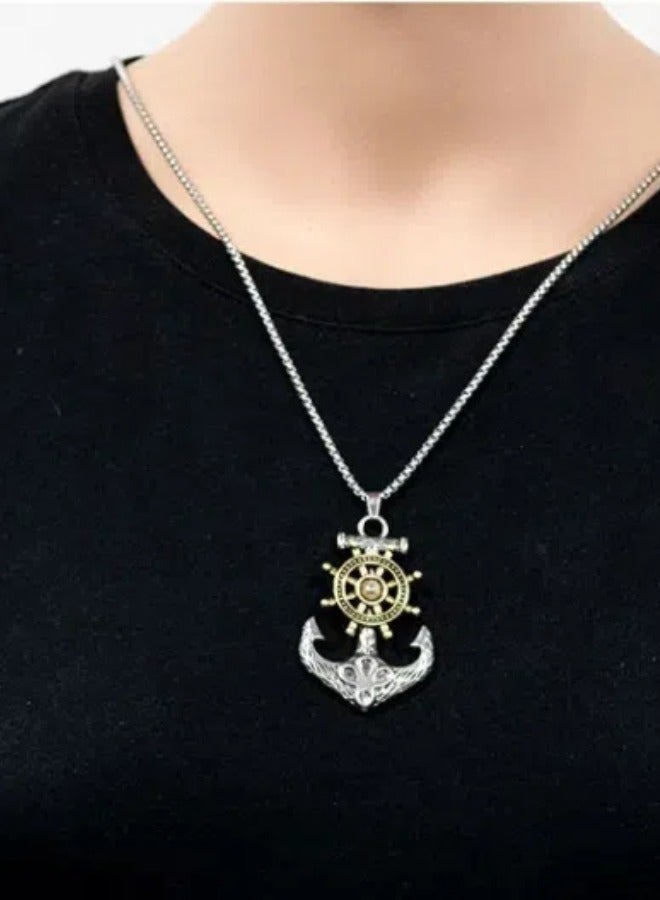 Ship Anchor Pendant With Rotatable Rudder Stainless Steel Necklace, Men's Fashionable Street Style Versatile Sweater Chain - Image 1