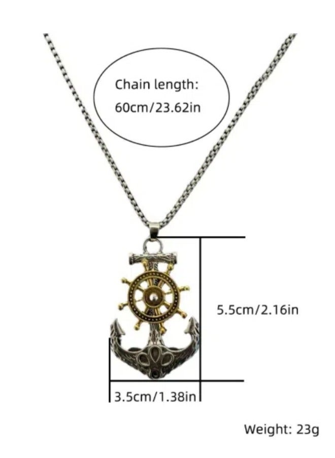 Ship Anchor Pendant With Rotatable Rudder Stainless Steel Necklace, Men's Fashionable Street Style Versatile Sweater Chain - Image 5